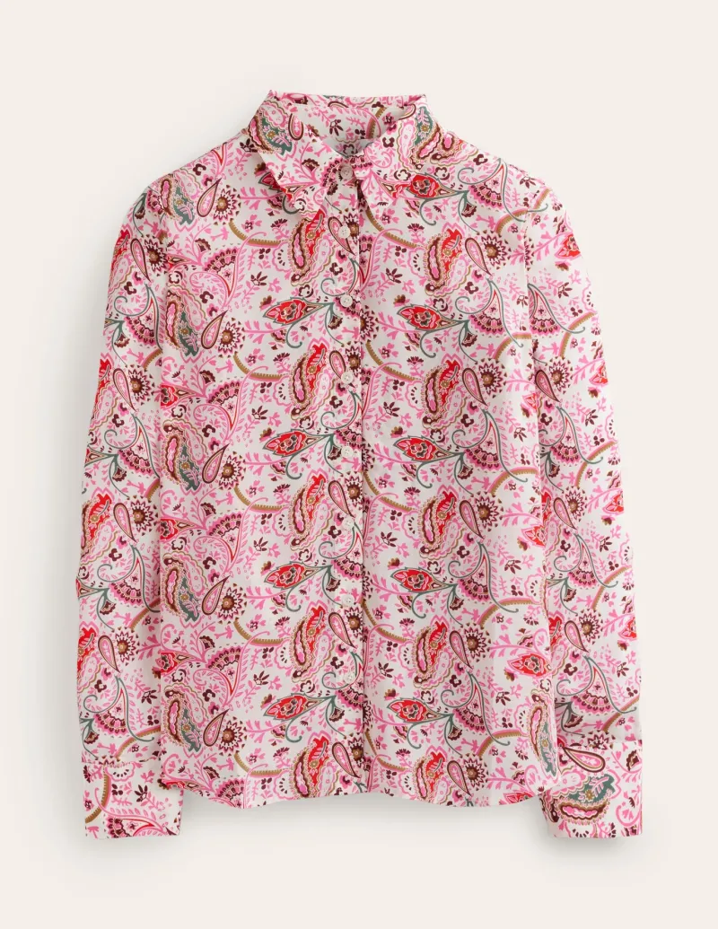 Shirts | Tops & Blouses-Boden Sienna Silk Shirt-Ivory, Fantastical Ivory,Fantastical