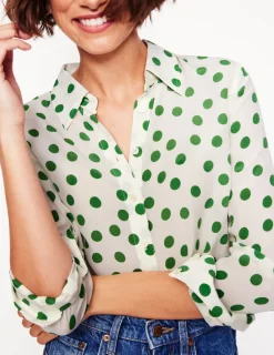 Tops & Blouses | Shirts-Boden Sienna Silk Shirt-Ivory, Green Abstract Dot Ivory,GreenAbstractDot