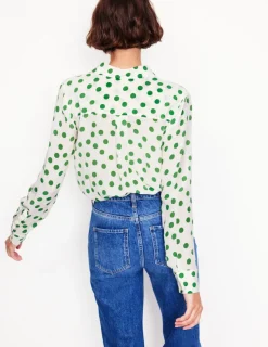 Tops & Blouses | Shirts-Boden Sienna Silk Shirt-Ivory, Green Abstract Dot Ivory,GreenAbstractDot