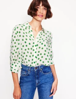 Tops & Blouses | Shirts-Boden Sienna Silk Shirt-Ivory, Green Abstract Dot Ivory,GreenAbstractDot