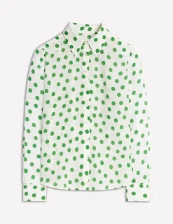 Tops & Blouses | Shirts-Boden Sienna Silk Shirt-Ivory, Green Abstract Dot Ivory,GreenAbstractDot