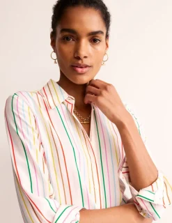 Shirts | Tops & Blouses-Boden Sienna Silk Shirt-Ivory, Multi Stripe Ivory,MultiStripe