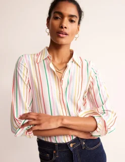 Shirts | Tops & Blouses-Boden Sienna Silk Shirt-Ivory, Multi Stripe Ivory,MultiStripe