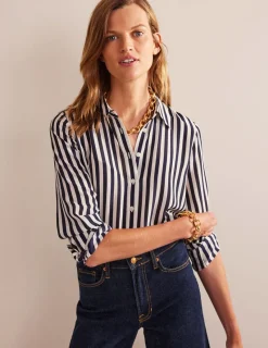 Shirts | Tops & Blouses-Boden Sienna Silk Shirt-Ivory, Navy Stripe Ivory,NavyStripe