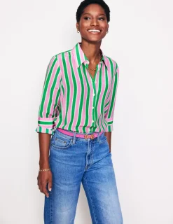 Tops & Blouses | Shirts-Boden Sienna Silk Shirt-Mauve and Green Stripe MauveandGreenStripe