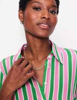 Tops & Blouses | Shirts-Boden Sienna Silk Shirt-Mauve and Green Stripe MauveandGreenStripe