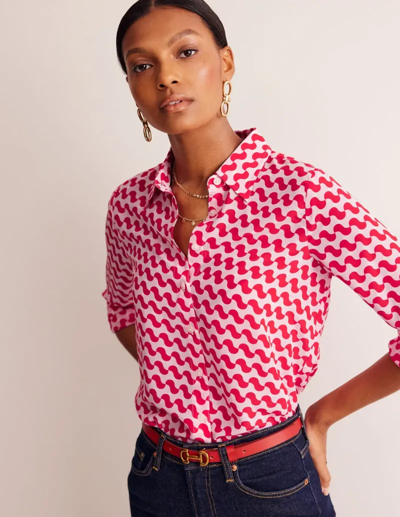 Tops & Blouses | Shirts-Boden Sienna Silk Shirt-Poppy Red, Terrace Swirl PoppyRed,TerraceSwirl