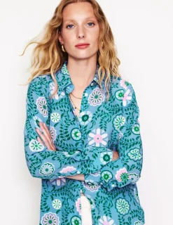 Tops & Blouses | Shirts-Boden Sienna Silk Shirt-Vintage Blue, Meadow Vine VintageBlue,MeadowVine