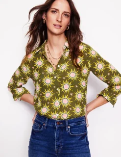 Tops & Blouses | Shirts-Boden Sienna Silk Shirt-Woodland Green, Celestial WoodlandGreen,Celestial