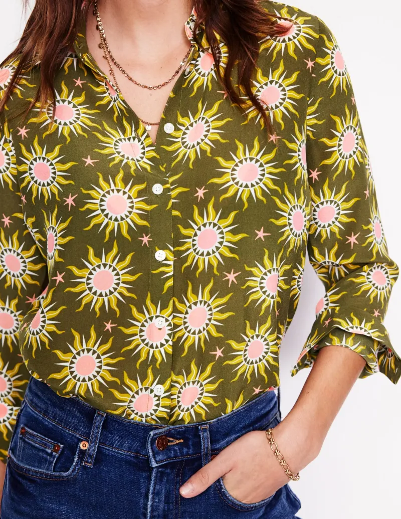 Tops & Blouses | Shirts-Boden Sienna Silk Shirt-Woodland Green, Celestial WoodlandGreen,Celestial