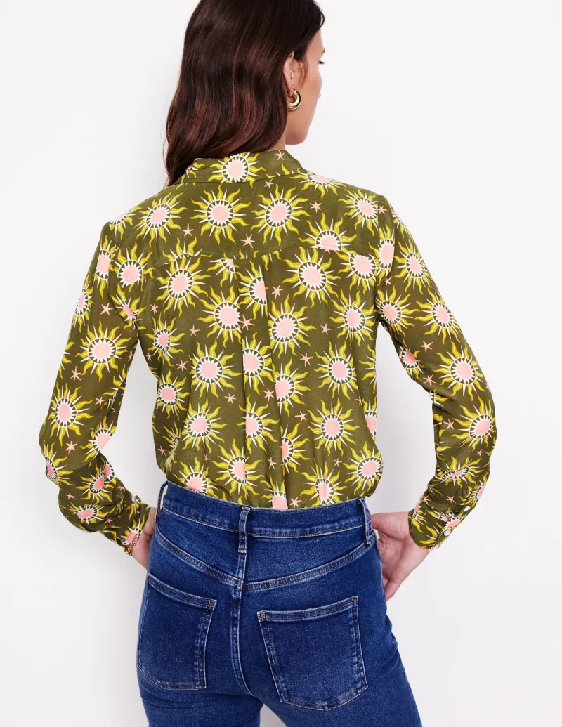 Tops & Blouses | Shirts-Boden Sienna Silk Shirt-Woodland Green, Celestial WoodlandGreen,Celestial