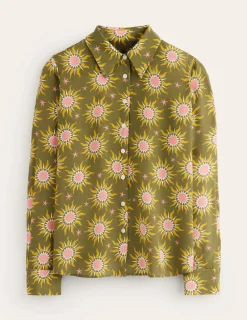 Tops & Blouses | Shirts-Boden Sienna Silk Shirt-Woodland Green, Celestial WoodlandGreen,Celestial