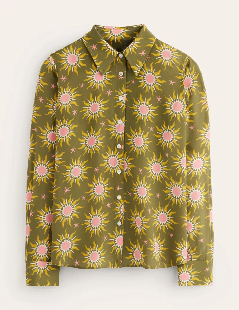 Tops & Blouses | Shirts-Boden Sienna Silk Shirt-Woodland Green, Celestial WoodlandGreen,Celestial