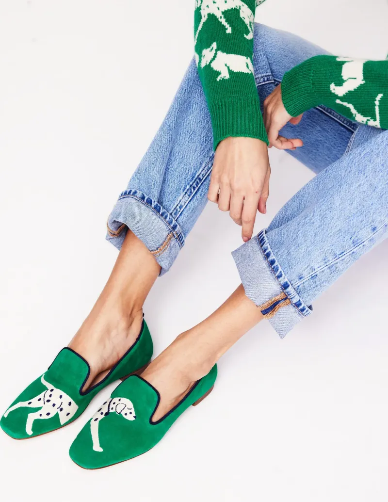 Flats | Loafers-Boden Slipper Cut Loafer-Rich Emerald, Dog RichEmerald,Dog