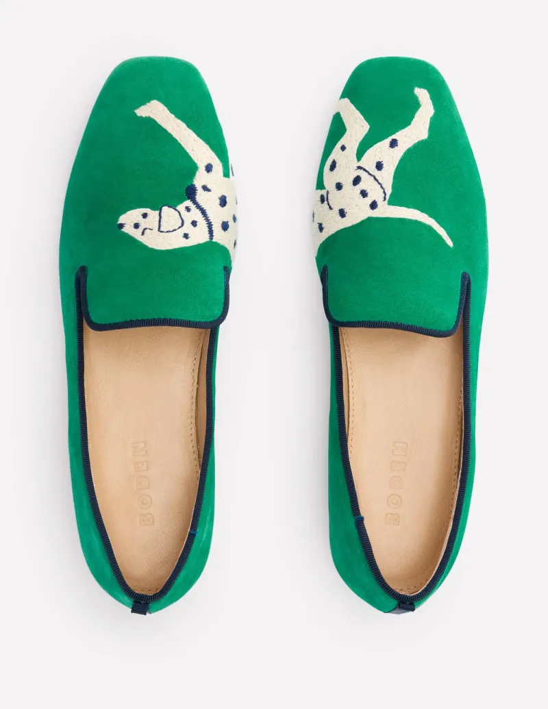 Flats | Loafers-Boden Slipper Cut Loafer-Rich Emerald, Dog RichEmerald,Dog