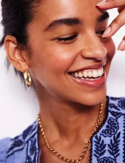 Jewelry-Boden Small Hammered Hoop Earrings- Gold