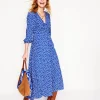 Dresses & Jumpsuits | Midi-Boden Smocked Button Tea Dress-Bright Blue, Abstract Dot BrightBlue,AbstractDot