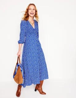 Dresses & Jumpsuits | Midi-Boden Smocked Button Tea Dress-Bright Blue, Abstract Dot BrightBlue,AbstractDot