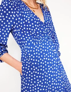 Dresses & Jumpsuits | Midi-Boden Smocked Button Tea Dress-Bright Blue, Abstract Dot BrightBlue,AbstractDot