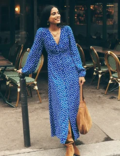 Dresses & Jumpsuits | Midi-Boden Smocked Button Tea Dress-Bright Blue, Abstract Dot BrightBlue,AbstractDot