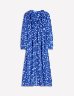 Dresses & Jumpsuits | Midi-Boden Smocked Button Tea Dress-Bright Blue, Abstract Dot BrightBlue,AbstractDot