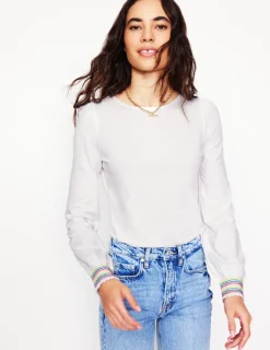 T-Shirts & Tanks | Tops & Blouses-Boden Smocked Cuff Supersoft Top- White