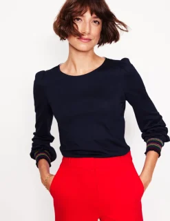 T-Shirts & Tanks | Tops & Blouses-Boden Smocked Cuff Supersoft Top- Navy