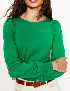 T-Shirts & Tanks | Tops & Blouses-Boden Smocked Cuff Supersoft Top-Rich Emerald RichEmerald