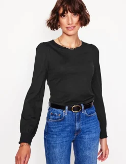 T-Shirts & Tanks | Tops & Blouses-Boden Smocked Cuff Supersoft Top- Black