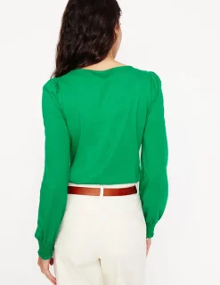 T-Shirts & Tanks | Tops & Blouses-Boden Smocked Cuff Supersoft Top-Rich Emerald RichEmerald