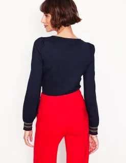 T-Shirts & Tanks | Tops & Blouses-Boden Smocked Cuff Supersoft Top- Navy