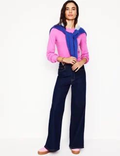 T-Shirts & Tanks | Tops & Blouses-Boden Smocked Cuff Supersoft Top-Tickled Pink TickledPink