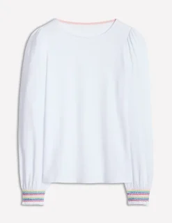T-Shirts & Tanks | Tops & Blouses-Boden Smocked Cuff Supersoft Top- White
