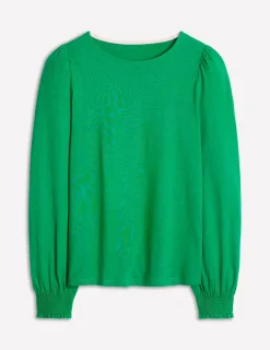 T-Shirts & Tanks | Tops & Blouses-Boden Smocked Cuff Supersoft Top-Rich Emerald RichEmerald