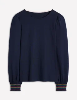 T-Shirts & Tanks | Tops & Blouses-Boden Smocked Cuff Supersoft Top- Navy