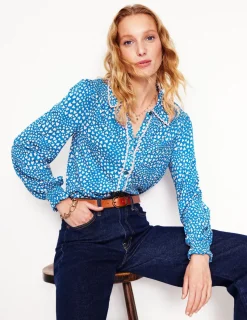 Shirts | T-Shirts & Tanks-Boden Smocked Jersey Shirt-Gallery Blue, Heart Cluster GalleryBlue,HeartCluster