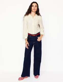 Shirts | T-Shirts & Tanks-Boden Smocked Jersey Shirt- Ivory