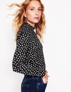 Tops & Blouses | T-Shirts & Tanks-Boden Smocked Neck Printed Top-Black, Milkshake Spot Black,MilkshakeSpot