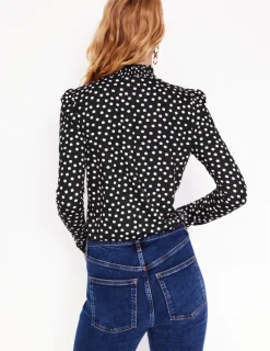 Tops & Blouses | T-Shirts & Tanks-Boden Smocked Neck Printed Top-Black, Milkshake Spot Black,MilkshakeSpot