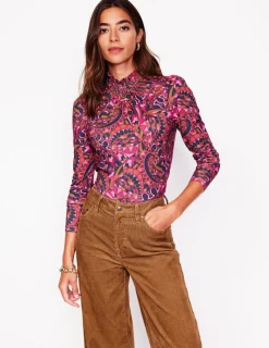 Tops & Blouses | T-Shirts & Tanks-Boden Smocked Neck Printed Top-Jam, Kaleidoscopic Paisley Jam,KaleidoscopicPaisley