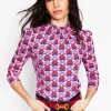 T-Shirts & Tanks | Tops & Blouses-Boden Smocked Neck Printed Top-Poppy Red, Daisy Bloom Geo PoppyRed,DaisyBloomGeo