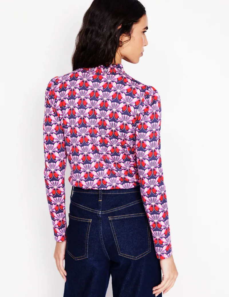 T-Shirts & Tanks | Tops & Blouses-Boden Smocked Neck Printed Top-Poppy Red, Daisy Bloom Geo PoppyRed,DaisyBloomGeo