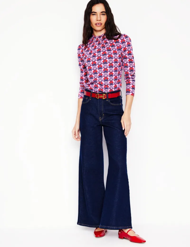 T-Shirts & Tanks | Tops & Blouses-Boden Smocked Neck Printed Top-Poppy Red, Daisy Bloom Geo PoppyRed,DaisyBloomGeo
