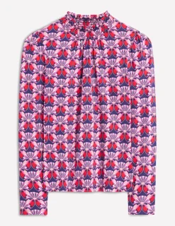 T-Shirts & Tanks | Tops & Blouses-Boden Smocked Neck Printed Top-Poppy Red, Daisy Bloom Geo PoppyRed,DaisyBloomGeo