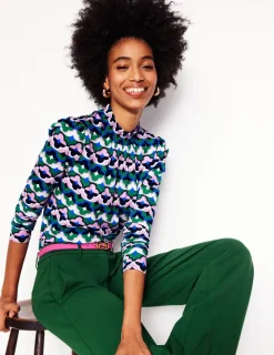 Tops & Blouses | T-Shirts & Tanks-Boden Smocked Neck Printed Top-Rich Emerald, Lucky Clover RichEmerald,LuckyClover