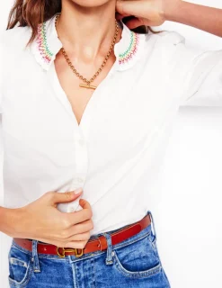 Shirts | Tops & Blouses-Boden Smocked Neck Shirt-White, Multi Stitching White,MultiStitching