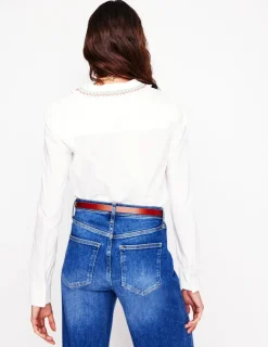 Shirts | Tops & Blouses-Boden Smocked Neck Shirt-White, Multi Stitching White,MultiStitching