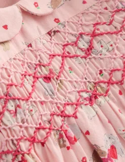 Playsuits & Rompers-Boden Smocked Romper-Pink Love Bunnies