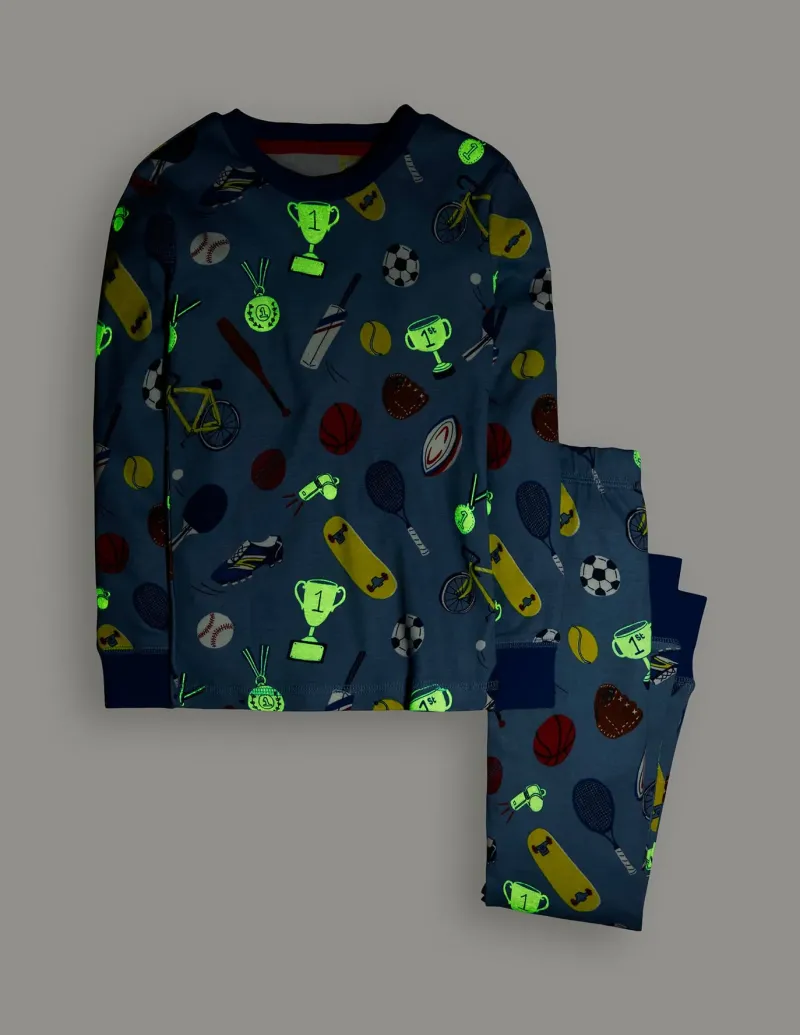 Sleepwear & Pajamas-Boden Snug Glow-In-The-Dark Pajamas-Blue Sport BlueSport