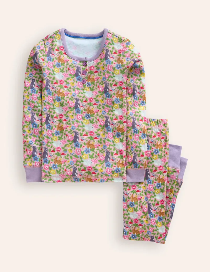 Sleepwear & Pajamas-Boden Snug Henley Pajamas-Vintage Pink Bunny Field VintagePinkBunnyField